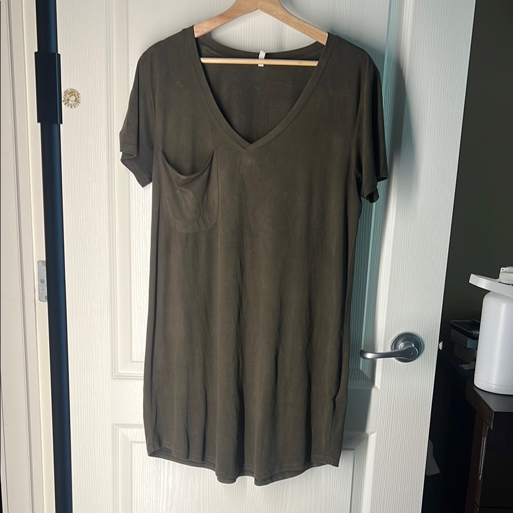 Z Supply Olive Faux Suede Mini T-shirt Dress